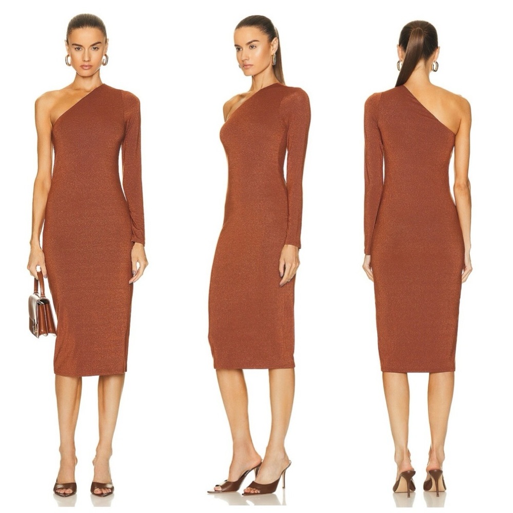 ENZA COSTA (like-new) Lurex Jersey Angled One Sleeve Midi Dress